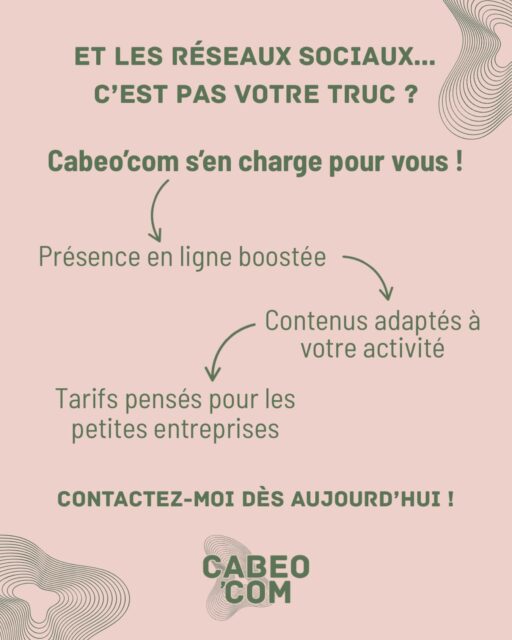 📣 Petits commerçants, artisans, entrepreneurs solo...
Tu galères avec les réseaux sociaux ? Pas le temps, pas l’envie, pas les outils ? 😩
Avec Cabeo’com, je t’aide à booster ta présence en ligne 📈
Des solutions simples, abordables, et pensées pour toi.
👉 Création de contenu, gestion de tes pages, conseils personnalisés… je m’occupe de tout !
📬 Envie de te concentrer sur ton métier pendant que je gère ta com’ ?
Contacte-moi directement :
📧 cabeocom@gmail.com
📱 06 27 52 39 32
📩 Ou en DM ici !
#communitymanagement #tpe #artisan #commercant #marketingdigital #réseauxsociaux #cabeocom #entrepreneurindépendant #visibilitéenligne